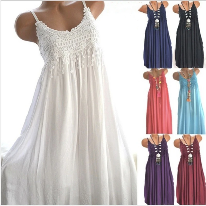 

Dress Sexy Women Sleeveless Lace Flowers Solid Color Comfortable Long Maxi Dress Maxi Dress Female Clothing Dress Lady Vestidos
