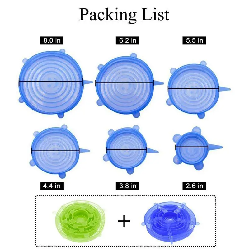 ABFU-Silicone Stretch Lids,12-Pack Various Free Flexible Container Lids Food Covers For All Shape Of Containers, Microwave& Dis