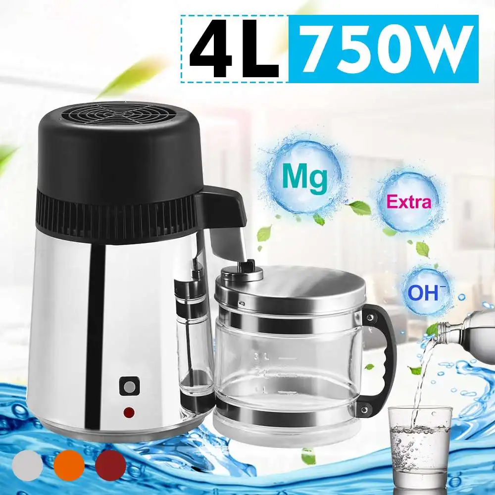 4L 110 V/220 V домашний дистиллятор чистой воды фильтр дистилляции воды очиститель из нержавеющей стали пластиковый кувшин угольный фильтр