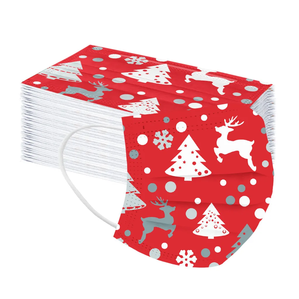 

50pcs Christmas Disposable Masks Women Man Christmas Masks Face Mask 3Ply Loop Mask Mouth Cover Mask mascarilla
