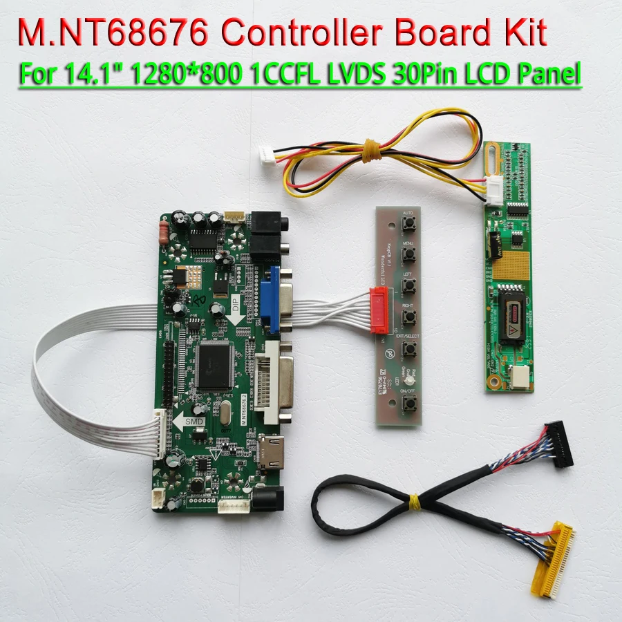 

For CLAA141WB02 CLAA141WB03 CLAA141WB05A VGA+DVI 14.1" 1CCFL Inverter 1280*800 LVDS 30Pin M.NT68676 LCD Controller Card Kit