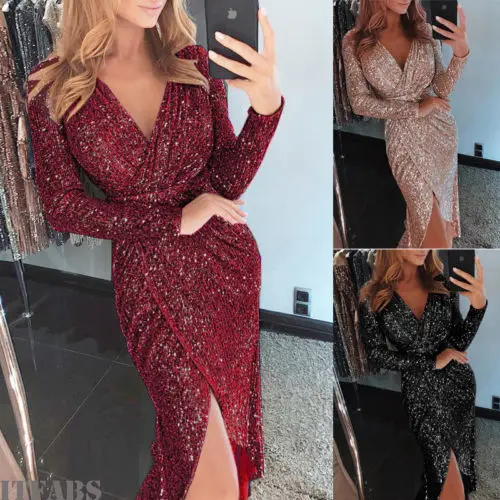 Женское однотонное облегающее блестящее элегантное вечернее платье женское