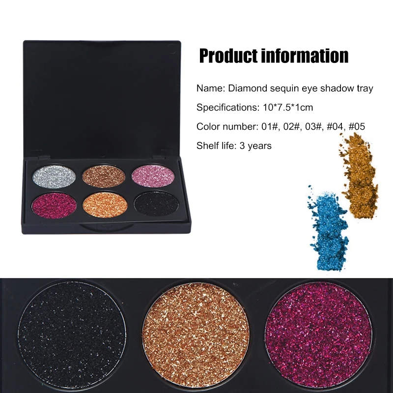 6 цветов Тени для век Палитра Золотой Шиммер тени Палетка Гламурная макияж