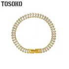 TOSOKO медные ювелирные изделия, полностью сверлильный циркониевый браслет, браслет из меди, женский модный браслет BSE238