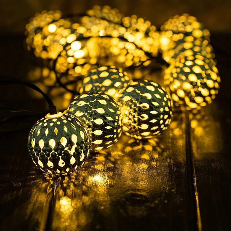 

Led Light String Fairy Tale Morocco Hollow Metal Ball Light String Battery-Powered Lights Indoor And Outdoor Decorative Lights