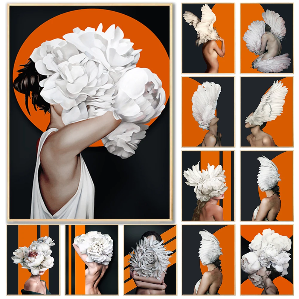 

Современная голова, цветок, Женская фигурка, Картина на холсте, настенный художественный плакат и печать, скандинавский модный домашний декор для дорминатора, дизайн