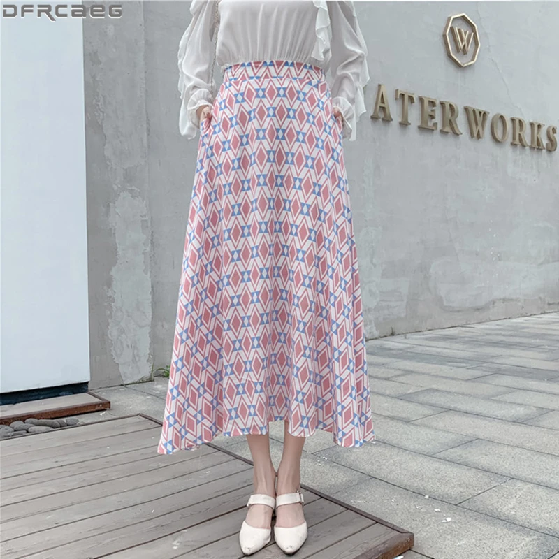 2019 Новая повседневная синяя розовая юбка для женщин Винтажная полосатая