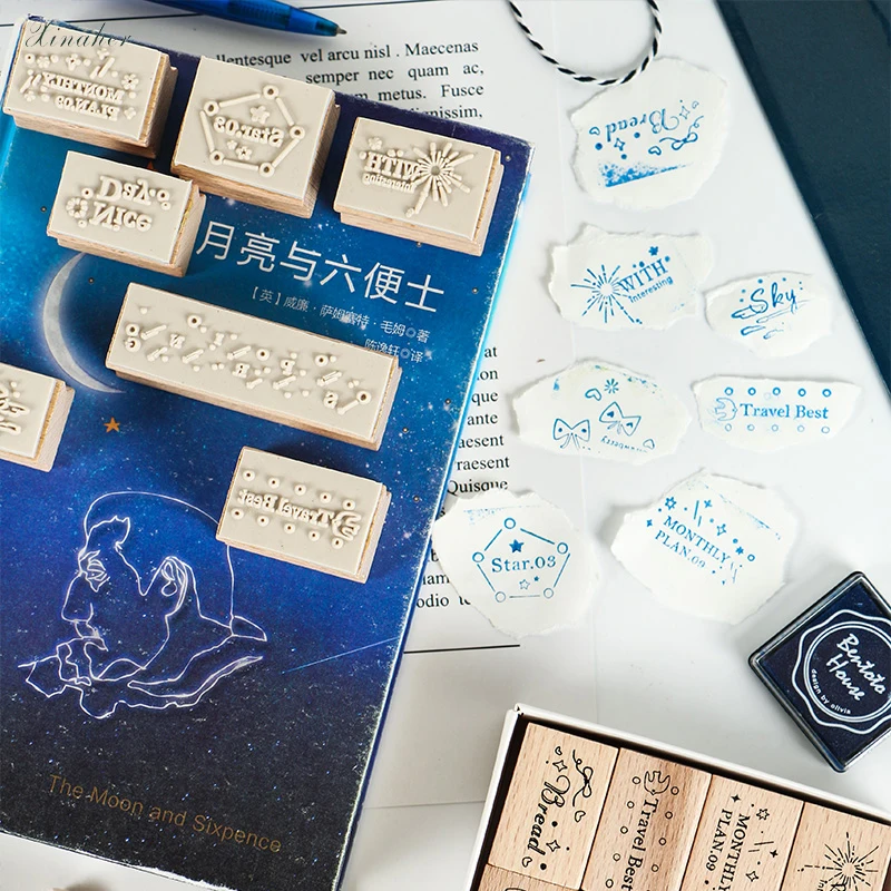 11pcs/set Vintage star sky english stamp DIY wooden rubber stamps for scrapbooking stationery scrapbooking standard stamp