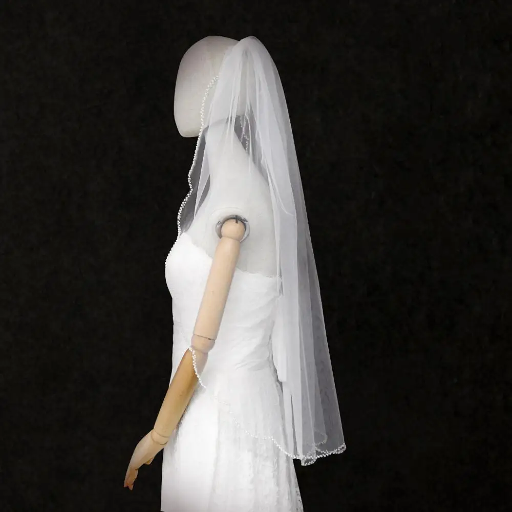 

AMORARSI V35 красивые короткие свадебная фата невесты аксессуары для ванной комнаты с платье белого цвета и цвета слоновой кости из бисера Край б...