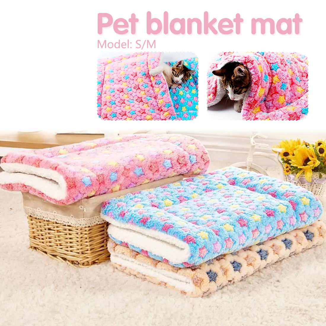 

Pet Blanket Soft Coral Cashmere Star Print Pet Blanket Sleeping Beds Cover Mat Cute Dog Bed Mats for Small Medium Dogs Cats