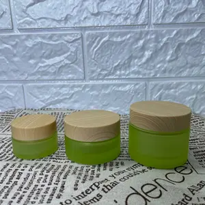 1 oz 2oz Green Frosted Glass Bottles With Wood Grain/White Lid Portable pump Lotion/Essence/Foundation Empty Cosmetic Containers