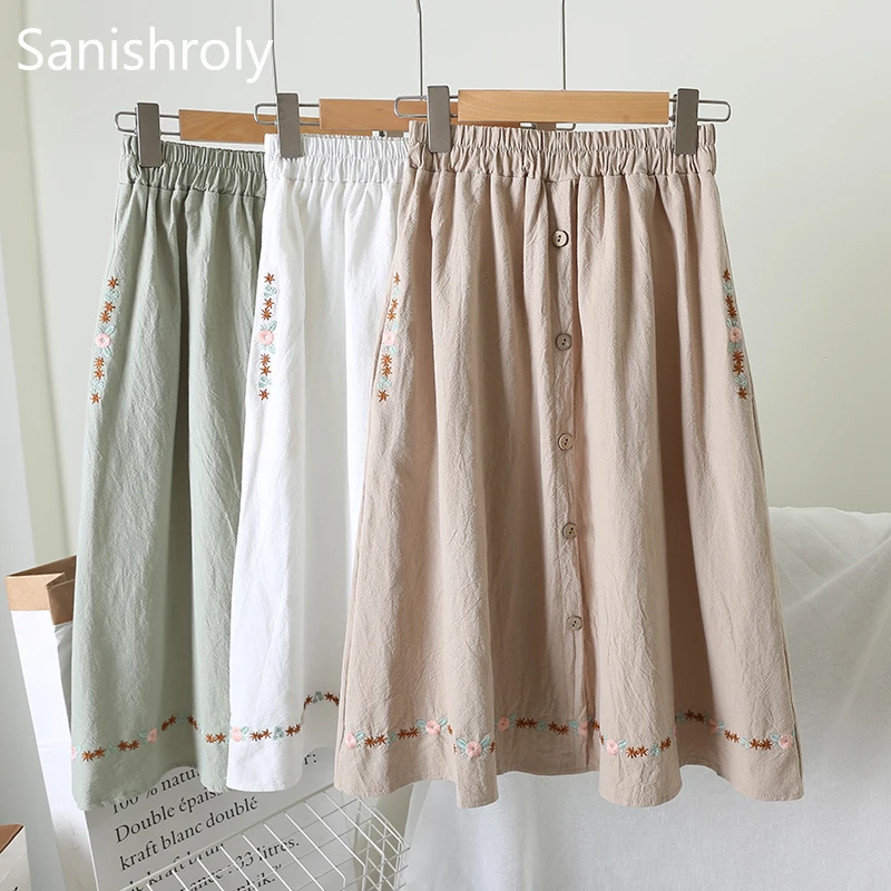 Женская длинная юбка миди Sanishroly льняная хлопковая трапециевидной формы с