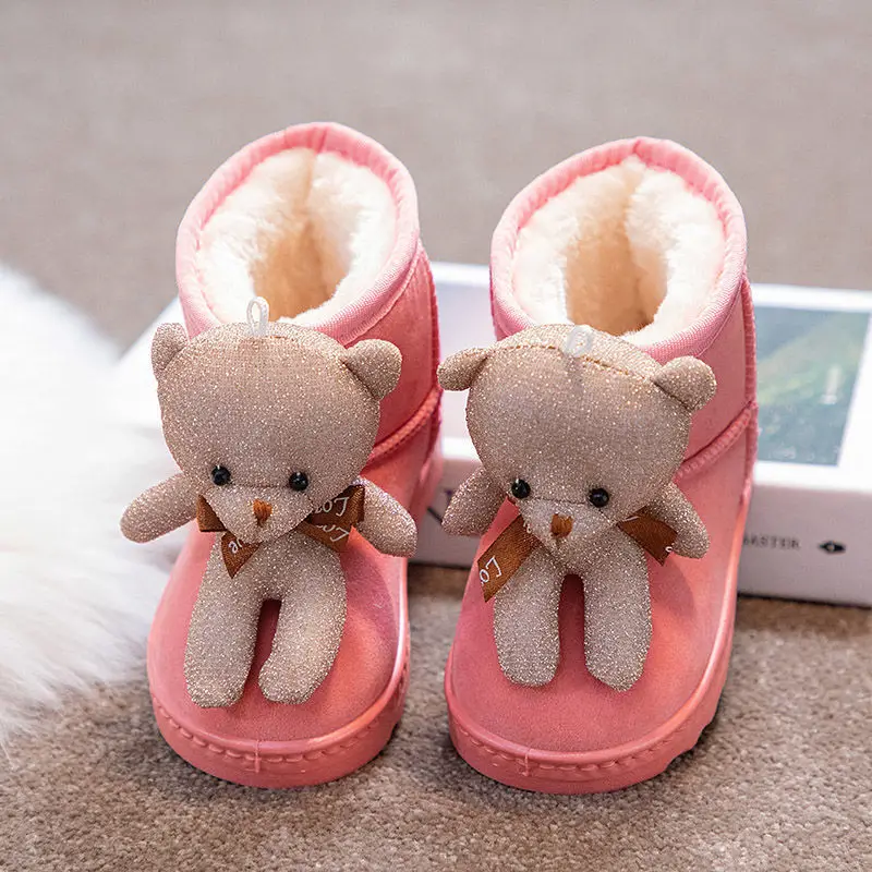 

Cute Bear Girls Padded Snow Boots Plus Velvet Female Baby Boots Non-slip Foot All-match Cotton Boots Kids Snow Boots Baby Boots