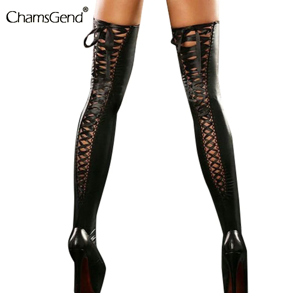 Соблазнительные Клубные женские удобные чулки до бедра кожаные кружевные