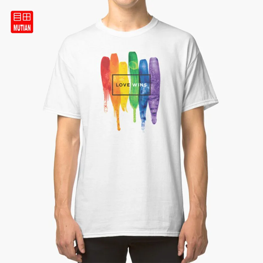 Акварель ЛГБТ любовь Wins Радужная краска типографическая футболка для гей прайда