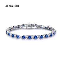 aiyanishi 925 sterling silver tennis bracelet for women 19cm created blue sapphire bracelet sona diamond women wedding girl gift