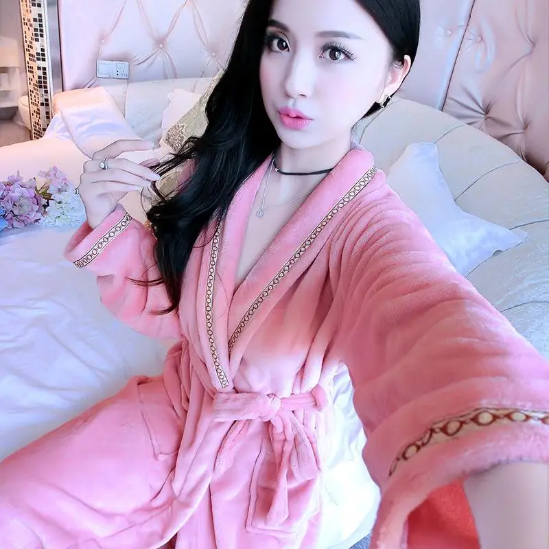Flannel Robe7 Зимнее Фланелевое женское кимоно халат толстый коралловый флис свадебное платье GownSexy пижамы цветок интимное белье - Цвет: Flannel Robe7