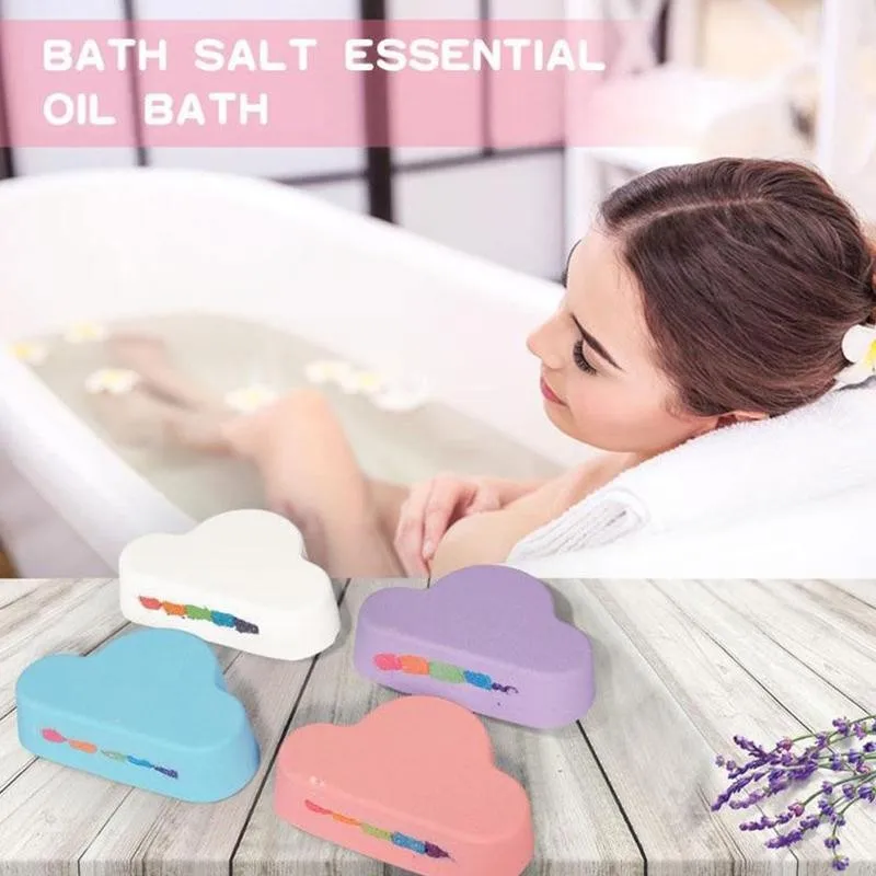 

4pcs Natural Deep-sea Bath Salt Set Cloud Rainbow Handmade Moisturizing Exfoliating Essential Oil Soap Bubble Shower Bombs Ball