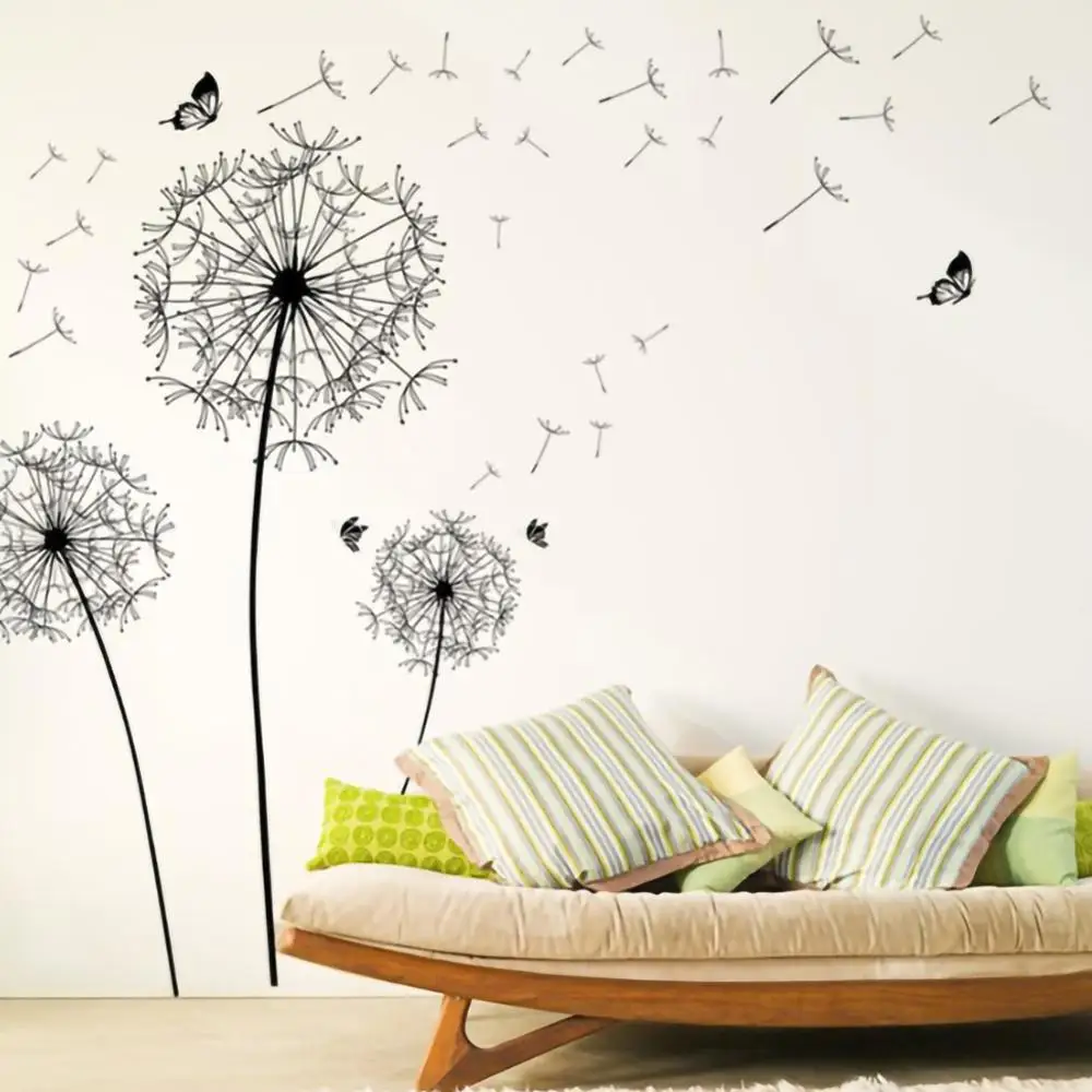 

Black Dandelion Wall Sticker Removable Creative Flower Furniture Tiles Mirrors Windows Wall Stickers Home Living Decoration