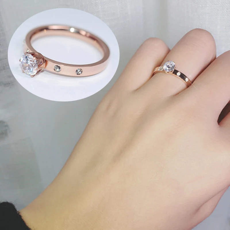 Love Jewelry Titanuim стальное кольцо цвета розового золота с кристаллами для женщин