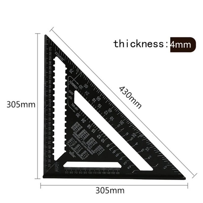 12Inch Black KINDLOV 7/12 дюймов треугольная угловая линейка треугольный измеритель угломер Trammel для деревообрабатывающие столярные ручные инструменты - Цвет: 12Inch Black