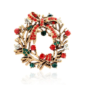 gold wreath Donarsei/Милая Рождественская брошь с героями мультфильмов для женщин и девочек; ботинки с оленями, снеговиком, деревом, Санта-Клаусом; ботинки с значками; вечерние подарки - Окраска металла: gold wreath