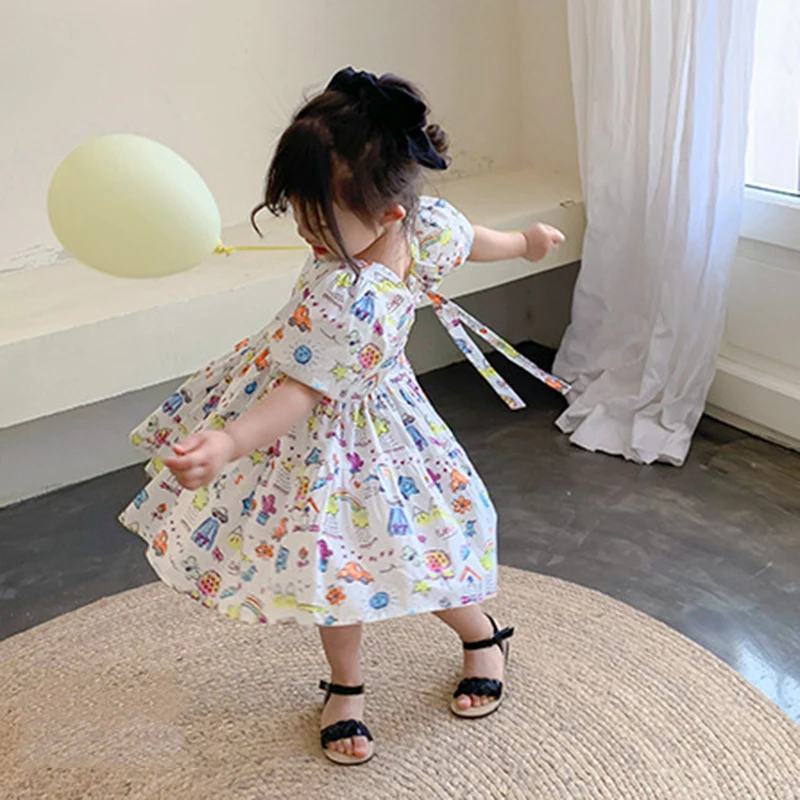 Летнее уютное платье с рюшами Милые платья принцессы для девочек Новинка 2021 года
