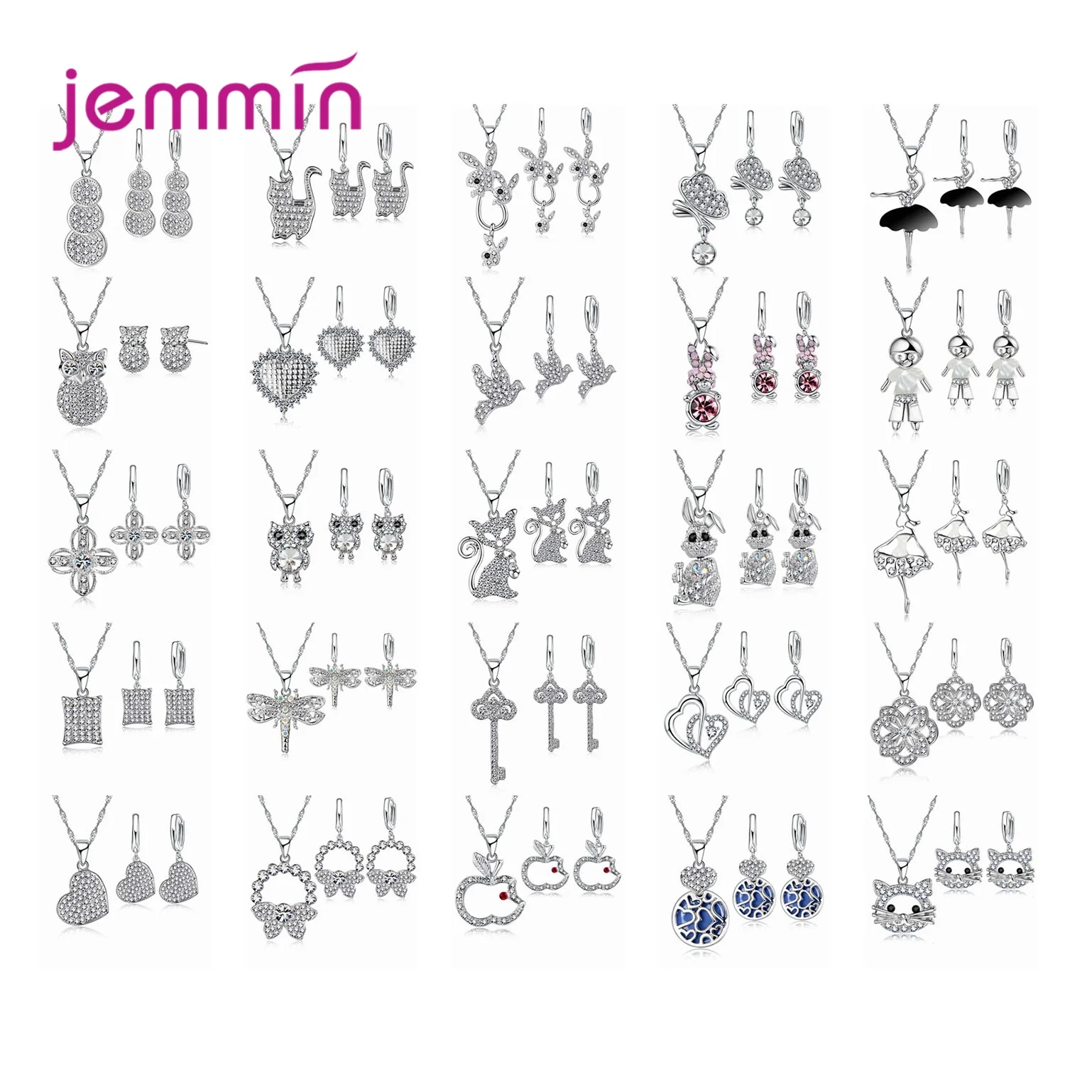 

Hot Multiple Models Jewelry Sets For Ladies Pure 925 Sterling Silver Accessories Pendant Necklace Earrings Combination