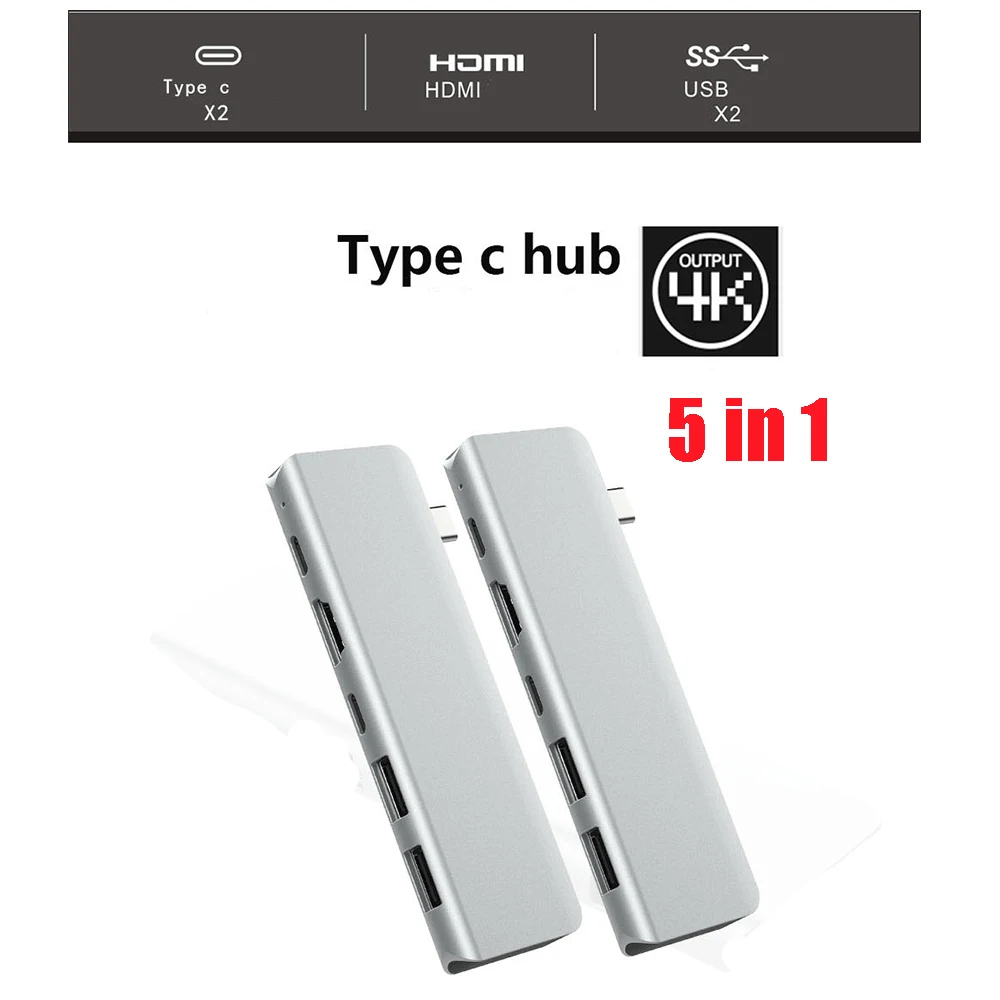 USB C адаптер для MacBook Pro Air или ноутбука 5 в 1 Type OTG Hub Dongle Splitter подключение 4K HDMI Мульти