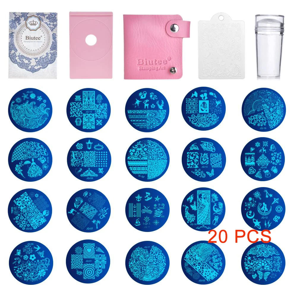 Set 2 Biutee набор маникюра стемпинг новогодний маникюр штамп для ногтей с изображением животных трафареты для ногтей пластины для стемпинга+ скребок+ косметичка+ держатель трафареты инструменты маникюрные - Цвет: Set 2