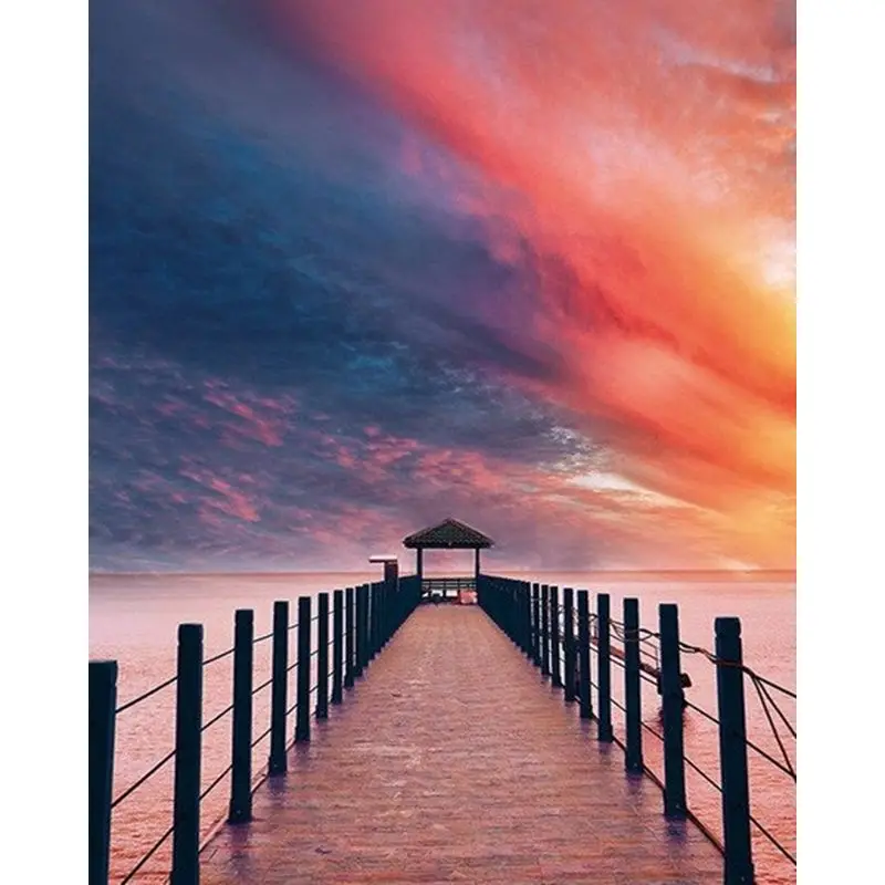 

CHENISTORY Oil Paint By Number Sunset Scenery Kits Home Decoration Lakeside Bridge Landscape Handpainted Art Gift 40x50cm