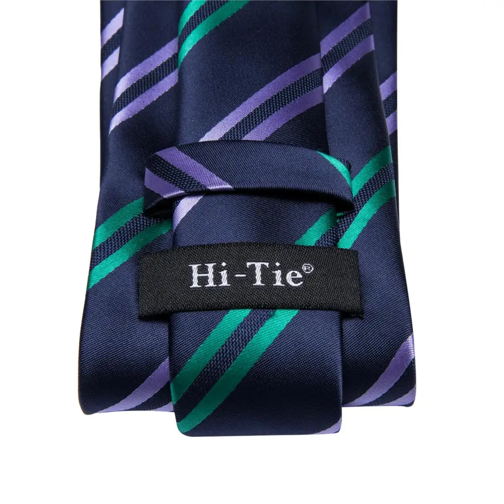 Галстук Hi-Tie для мужчин синий галстук в полоску Зеленый Официальный из саржи