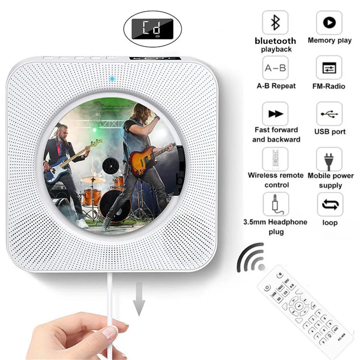 CD-плеер настенный bluetooth портативный домашний аудио бокс с пультом дистанционного управления fm-радио встроенный HiFi колонки MP3 100-240 В