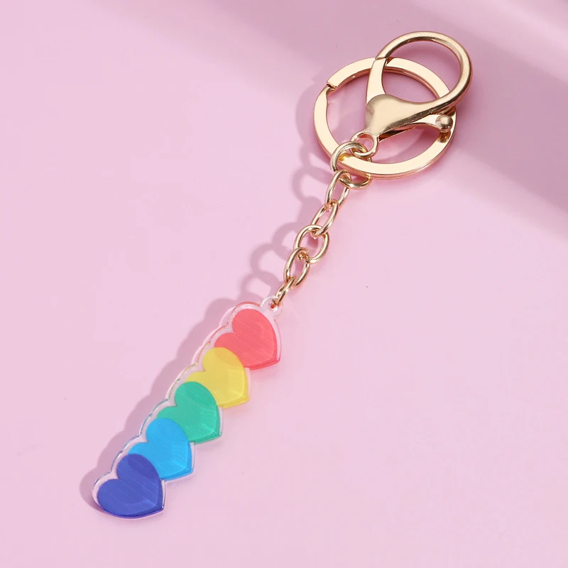 

New Design Keychain Colorful Heart To Heart Key Ring Acrylic Key Chains Sweet Gifts For Women Girls DIY Jewelry Handmade
