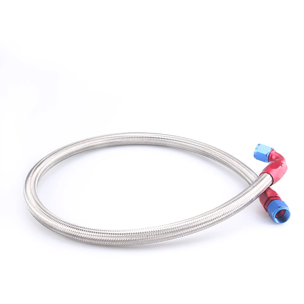 

AN10 Stainless Steel Braided Turbo Oil Hose Line 1Meter Hose With Installed Straight Elbow Swivel Hose End Fitting