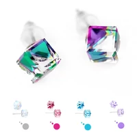 2pairslot cute girls mutil color cubic crystal stud earring women square stripe candy earing female sweetie jewelry party gift