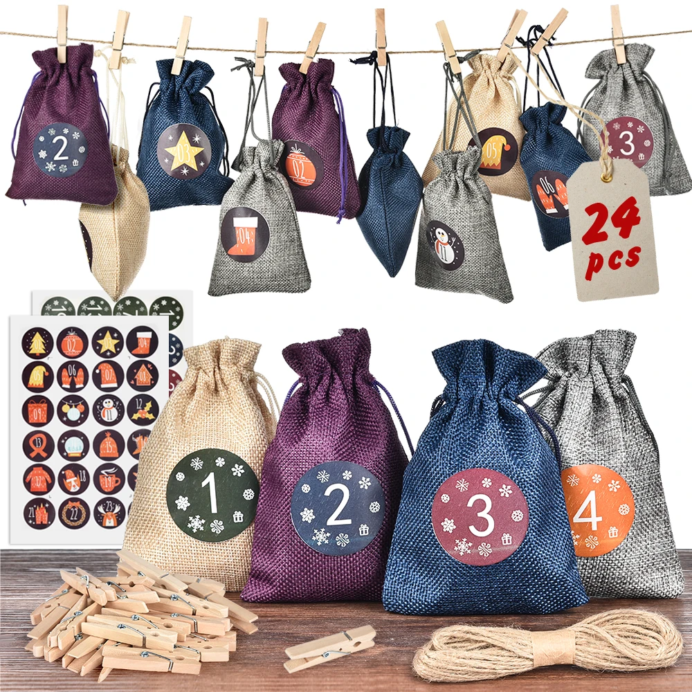 24 шт. Рождественский календарь обратного отсчета сумка подвесной для конфет