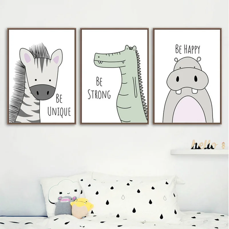 Cute Cartoon Animal Monkeys Lions Hippos Picture Decoration Painting Children's Room Kindergarten Unframed Core | Дом и сад