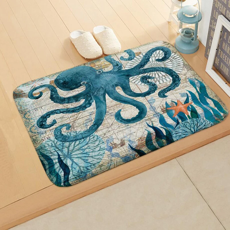 Коврик с морским животным в стиле ретро ковер принтом нескользящий винтажный для