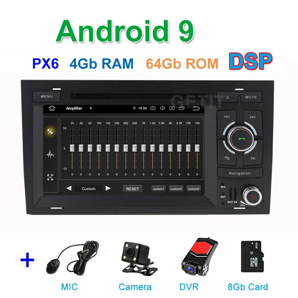 DSP PX6 CAM DVR SD DSP 64G PX6 Android 9 автомобильный DVD плеер стерео радио gps навигации для Audi A4 B6 B7 S4 B7 B6 RS4 B7 SEAT EXEO - Цвет: DSP PX6 CAM DVR SD