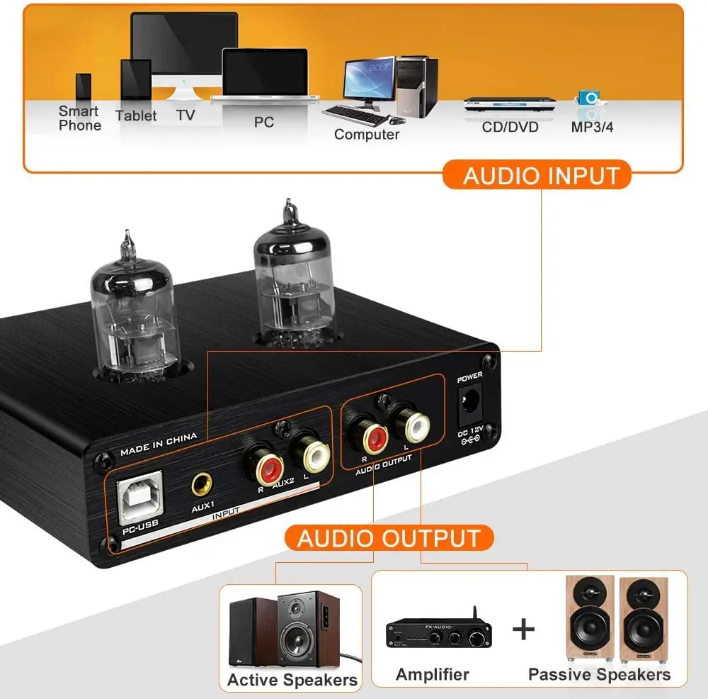 FX AUDIO TUBE 06 предусилитель домашняя звуковая трубка 6N3 вход PC USB AUX бас и тройная