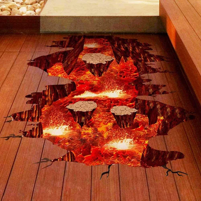Creative 3D Space Wall Decals Removable PVC ic Floor Flame and Lava Stickers Murals Wallpaper Art Decor | Дом и сад