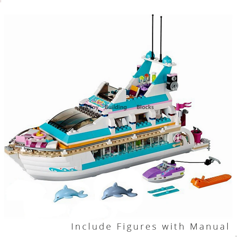 

Girls Series 41015 Holiday Boat 3D Dolphin Cruiser Building Blocks Children's Toys Compatible Friends Gifts Dolphin Yacht Toys