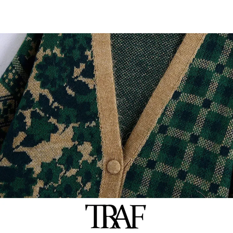 Женский жаккардовый кардиган с длинными рукавами и карманами |