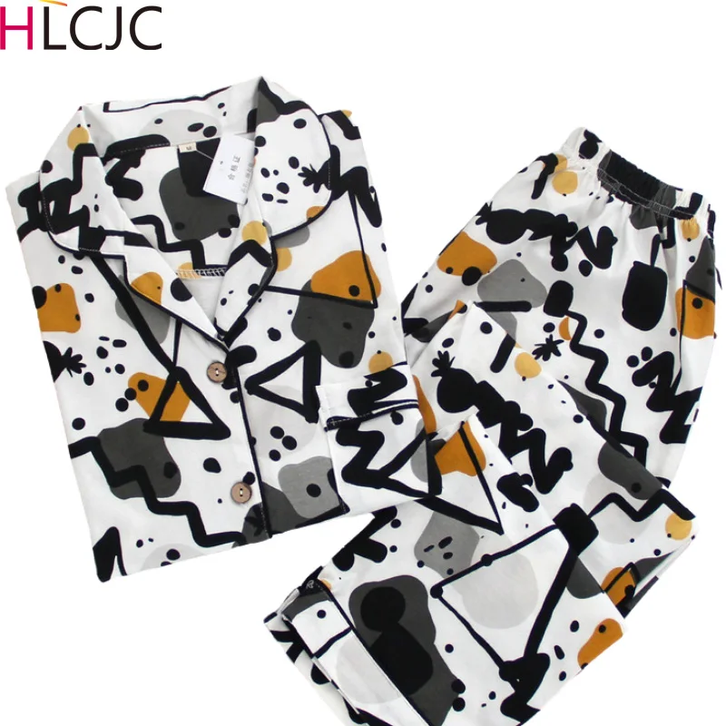 Новые пижамы с длинными рукавами женские из 100% хлопка художественные картины Pijama