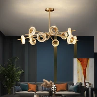 new copper molecular led chandelier lighting home decor living room bedroom nordic luxury wristband crack crystal ceiling lamps