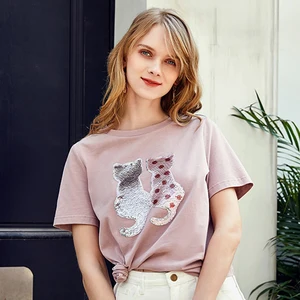 Женская футболка с различными блестками ARTKA, розовая простая свободная футболка из хлопка с короткими рукавами и круглым вырезом, TA15184X, на лето 2019