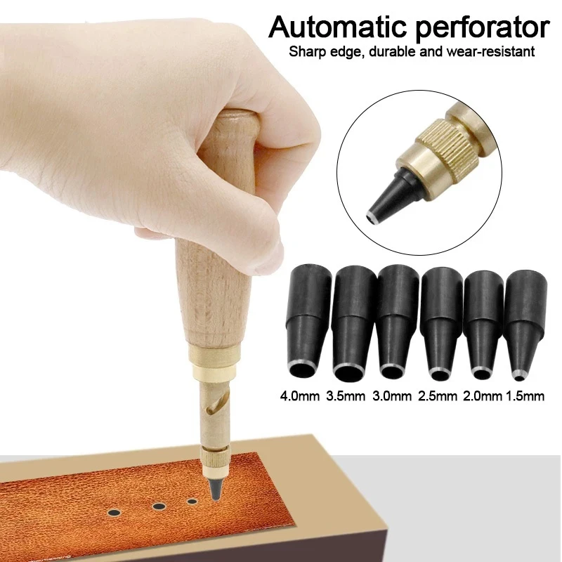 

6pcs 1.5-4mm Automatic Belts Punch Replaceable Long Mute Rotary Hole Punching Punchers Leathercraft Tools Hand Tools Set