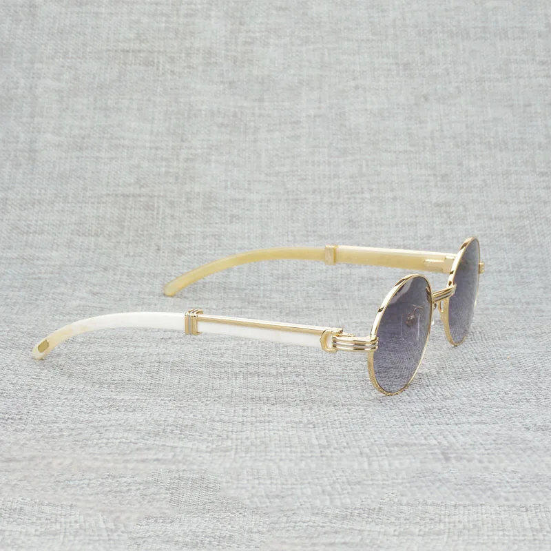 Occhiali da sole in legno naturale uomo rotondo nero bianco corno di bufalo occhiali trasparenti montatura in metallo Oculos tonalità in legno per accessori estivi