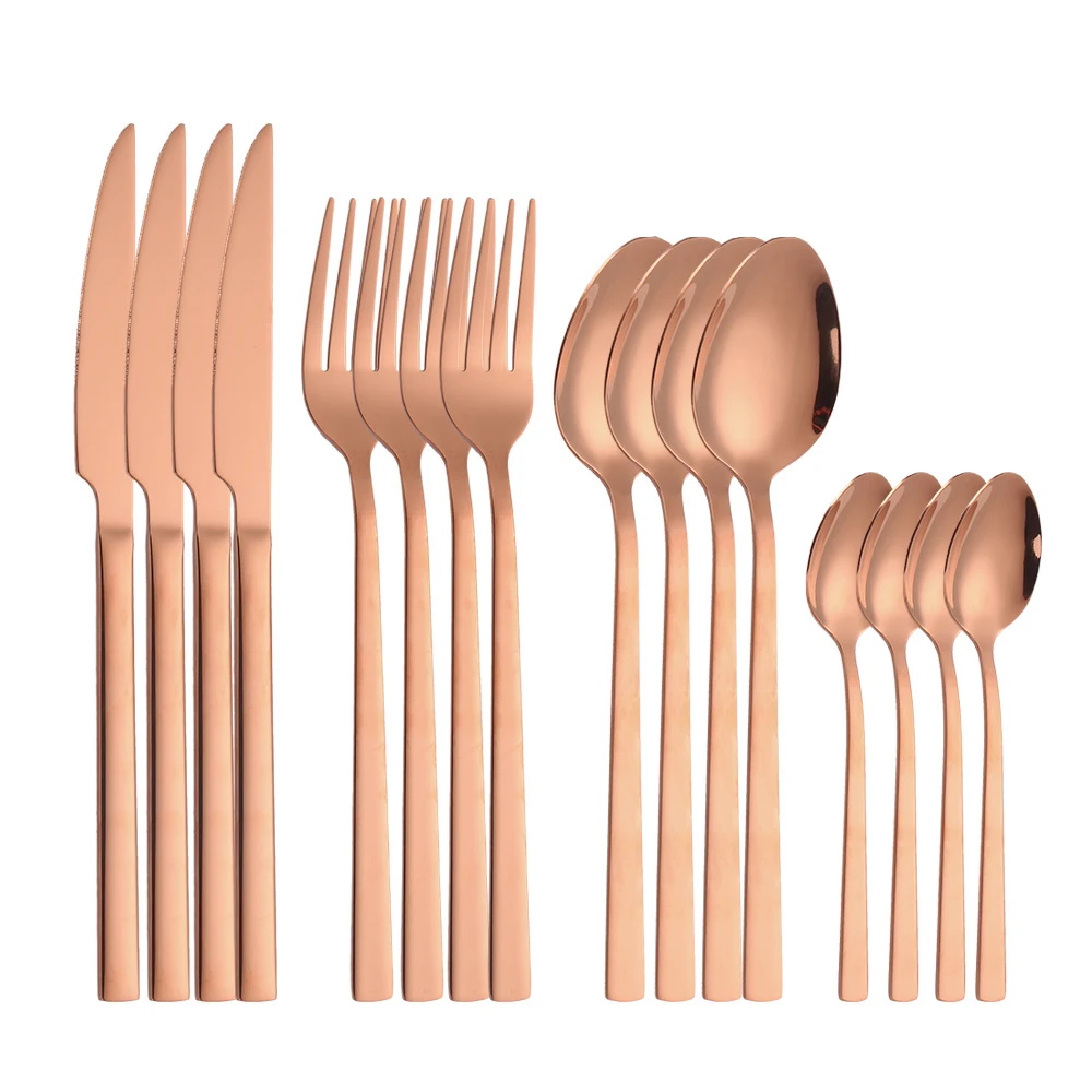 

16 Pieces Cutlery Set Rose Gold Tableware Set Stainless Steel Forks Spoons Knives Dinnerware Set Complete Tableware for Home